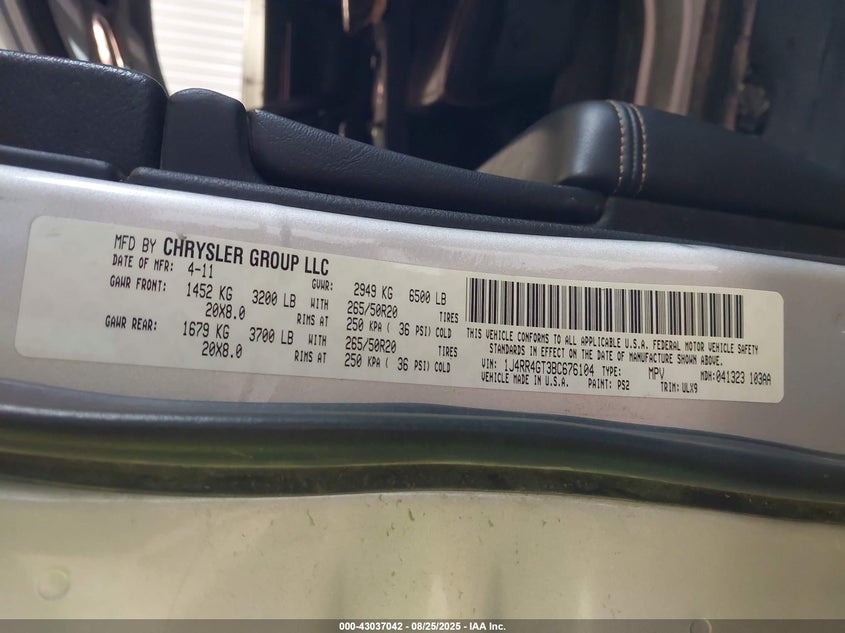 2011 Jeep Grand Cherokee Laredo VIN: 1J4RR4GT3BC676104 Lot: 43037042