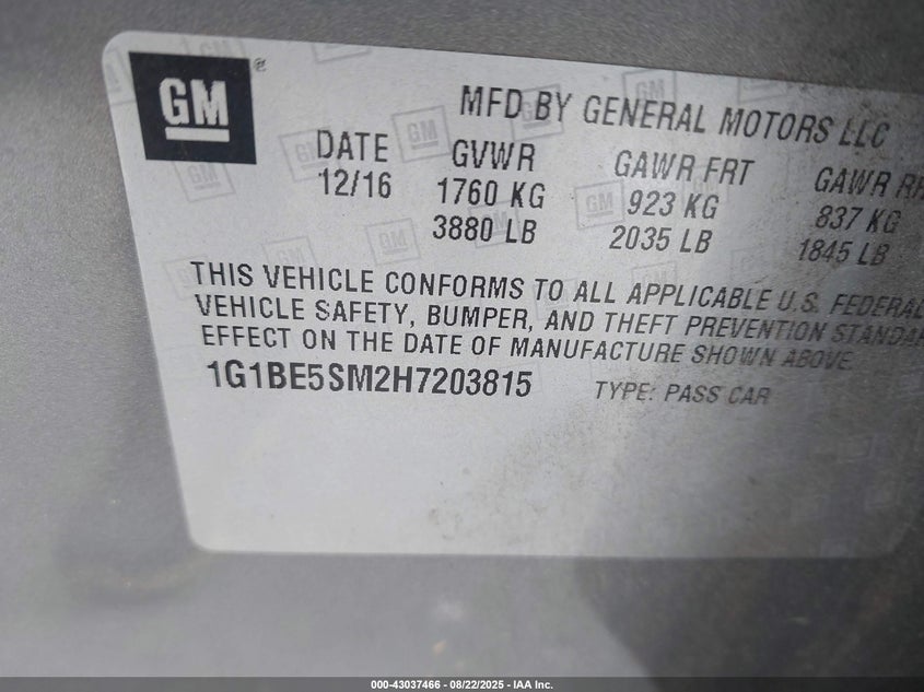 2017 CHEVROLET CRUZE LT AUTO 1G1BE5SM2H7203815