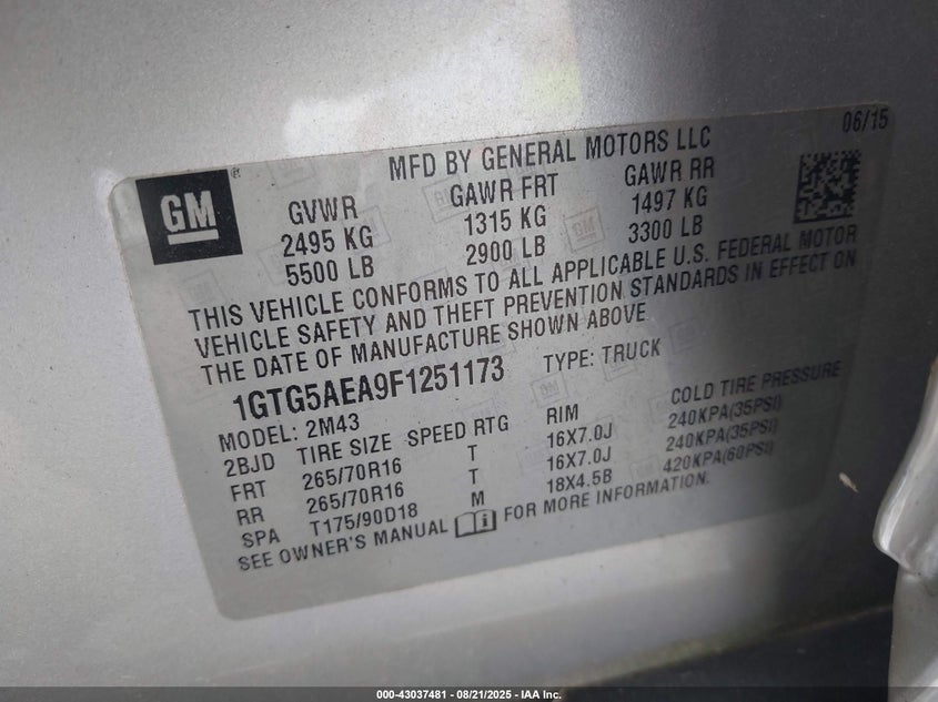 2015 GMC CANYON - 1GTG5AEA9F1251173