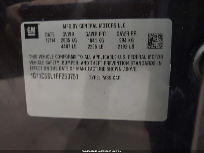 2015 CHEVROLET MALIBU 1LT - 1G11C5SL1FF250751