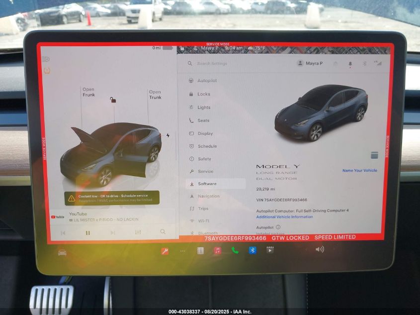 2024 Tesla Model Y Long Range Dual Motor All-Wheel Drive VIN: 7SAYGDEE6RF993466 Lot: 43038337