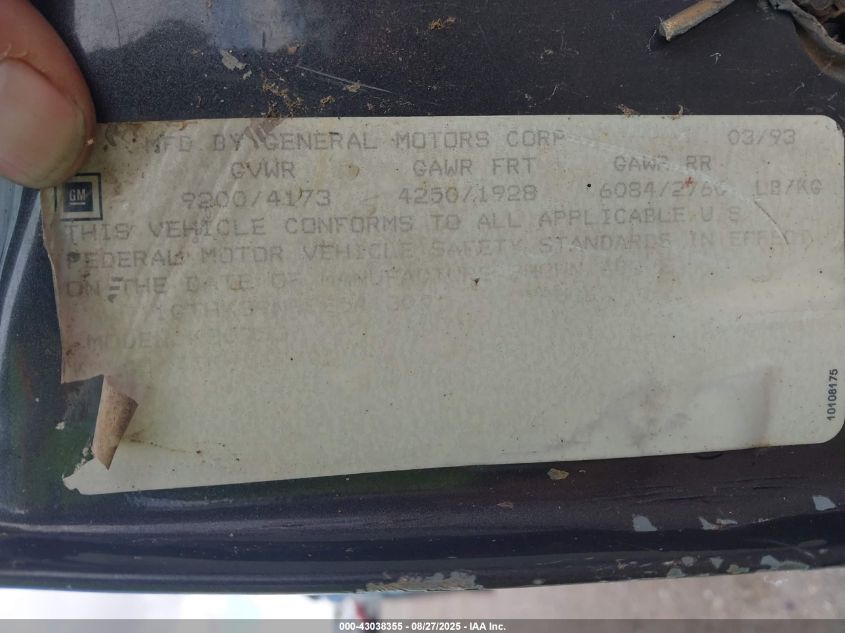 1993 GMC Sierra K3500 VIN: 1GTHK39N8PE541307 Lot: 43038355