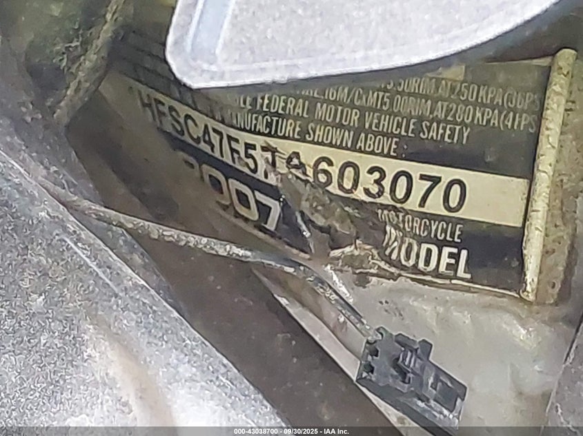 2007 Honda Gl1800 VIN: 1HFSC47F57A603070 Lot: 43038700