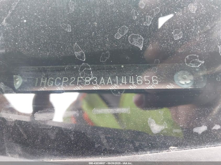 2010 Honda Accord 2.4 Ex-L VIN: 1HGCP2F83AA144656 Lot: 43038857