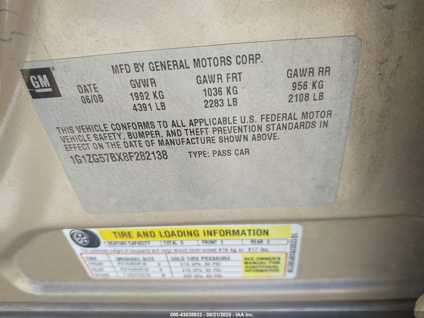 1G1ZG57BX8F282138 2008 CHEVROLET MALIBU photo no. 9