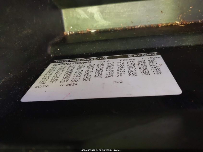 2003 Chevrolet Suburban 1500 Lt VIN: 3GNEC16Z03G239029 Lot: 43039802