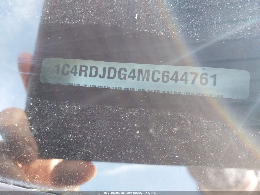 2021 Dodge Durango Gt Plus Awd VIN: 1C4RDJDG4MC644761 Lot: 43039938