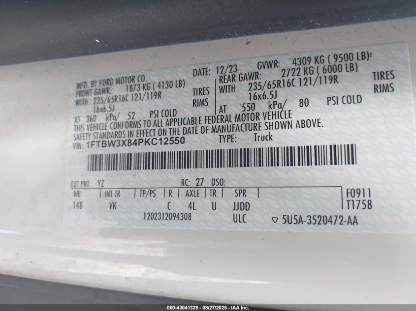 2023 FORD TRANSIT-350 CARGO VAN - 1FTBW3X84PKC12550