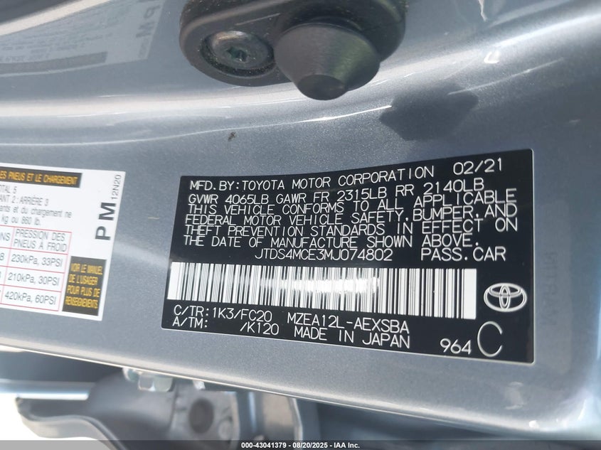 2021 TOYOTA COROLLA SE - JTDS4MCE3MJ074802