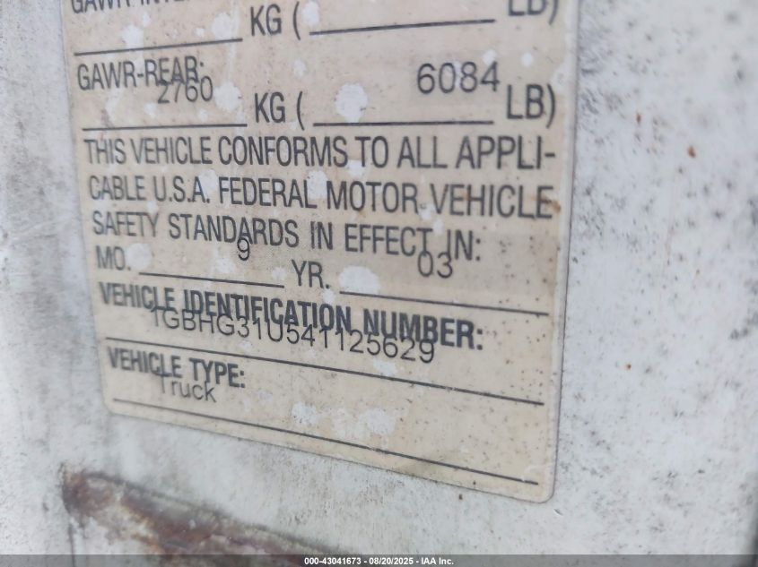 2004 Chevrolet Express Cutaway VIN: 1GBHG31U541125629 Lot: 43041673