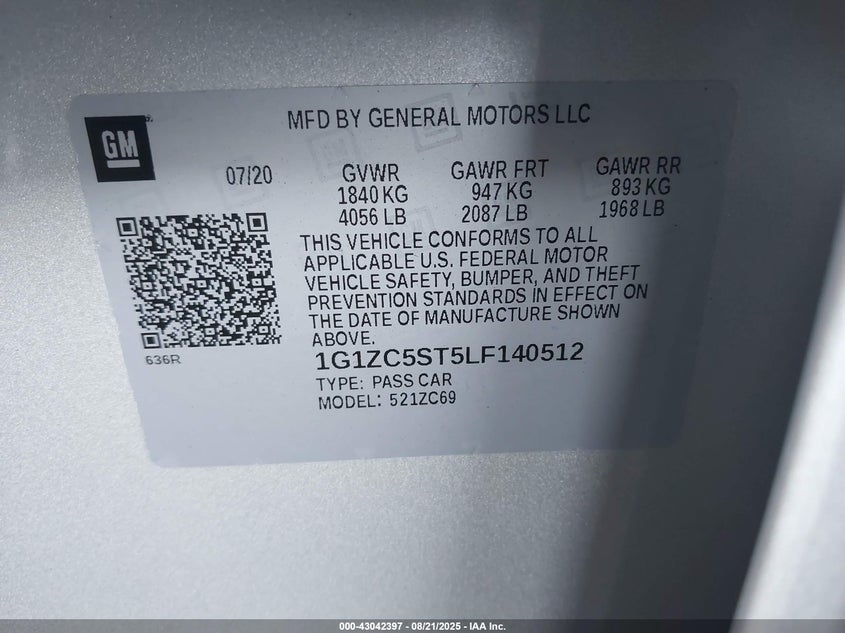 2020 CHEVROLET MALIBU FWD 1FL - 1G1ZC5ST5LF140512