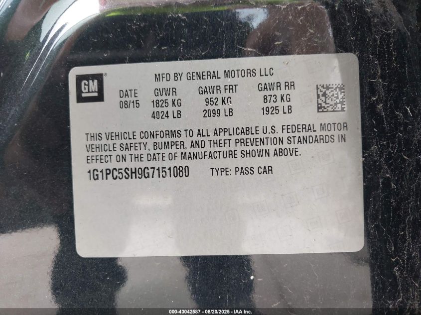 2016 Chevrolet Cruze Limited Ls Auto VIN: 1G1PC5SH9G7151080 Lot: 43042587