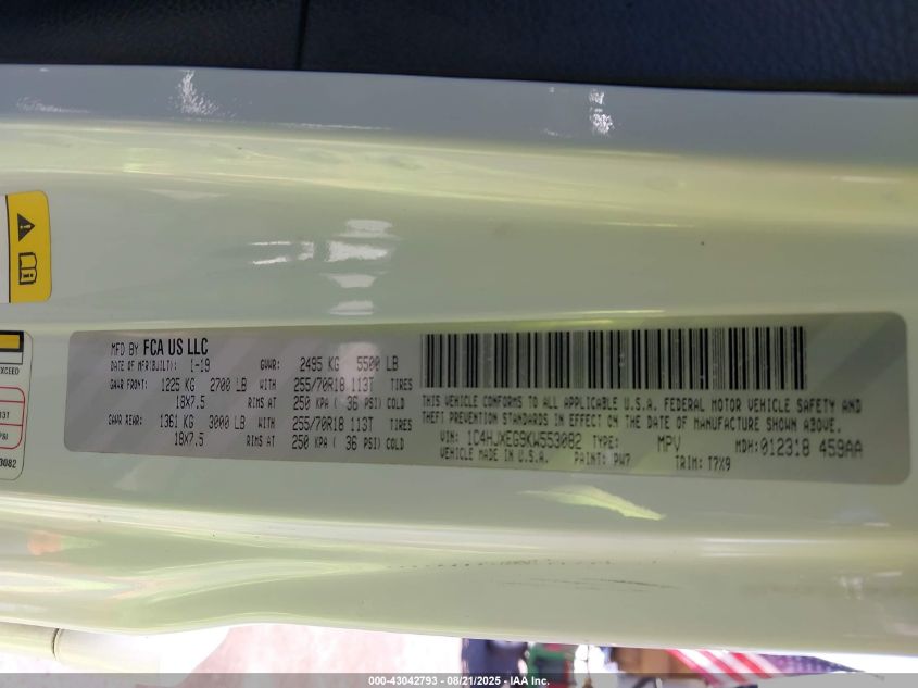 2019 Jeep Wrangler Unlimited Sahara 4X4 VIN: 1C4HJXEG9KW553082 Lot: 43042793