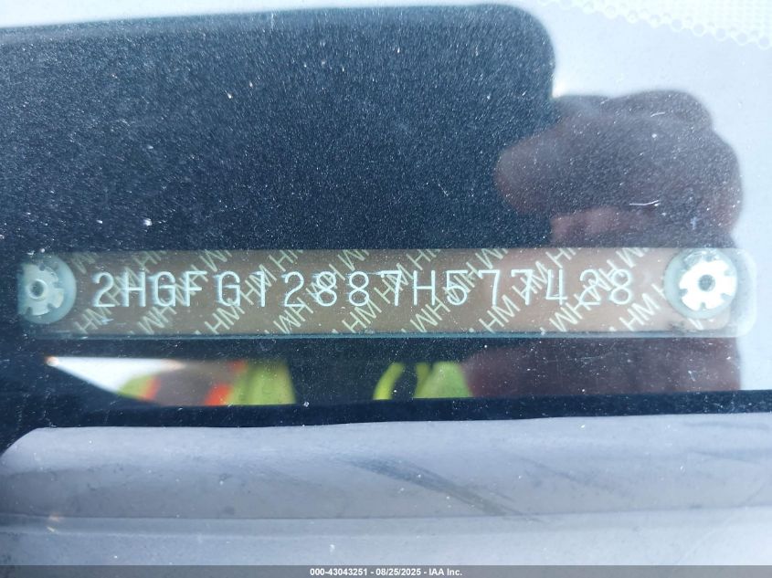 2007 Honda Civic Ex VIN: 2HGFG12887H577428 Lot: 43043251