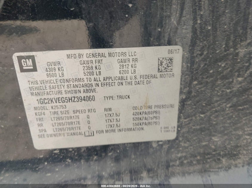 2017 CHEVROLET SILVERADO 2500HD LT - 1GC2KVEG5HZ394060