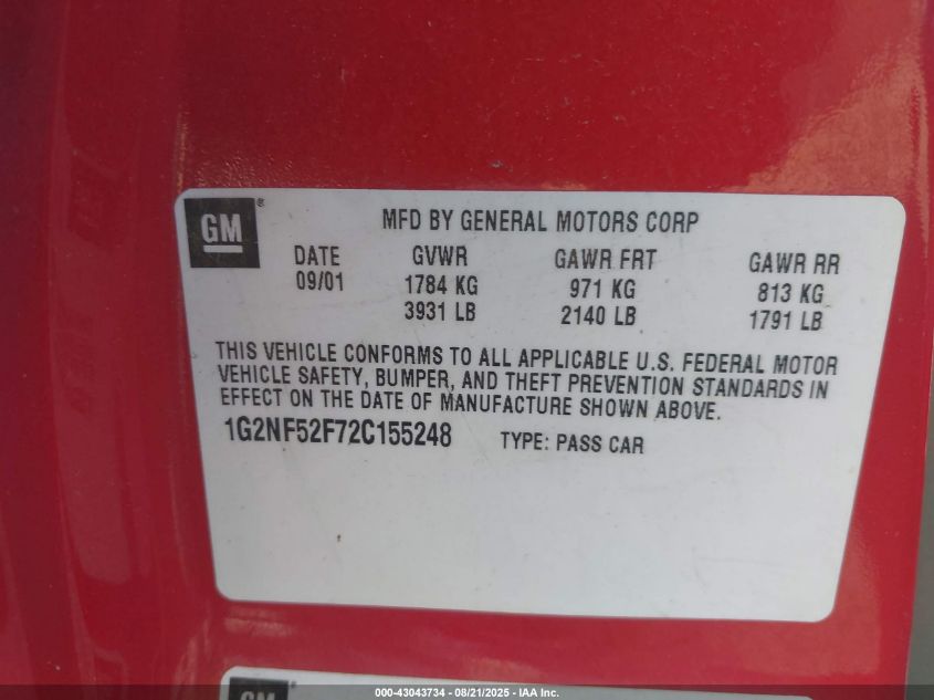 2002 Pontiac Grand Am Se1 VIN: 1G2NF52F72C155248 Lot: 43043734