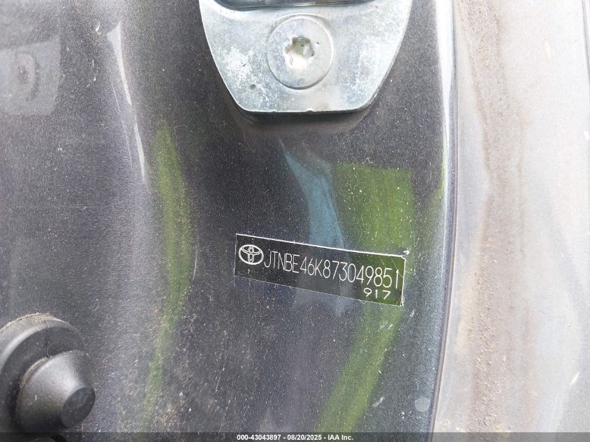 2007 Toyota Camry Le VIN: JTNBE46K873049851 Lot: 43043897