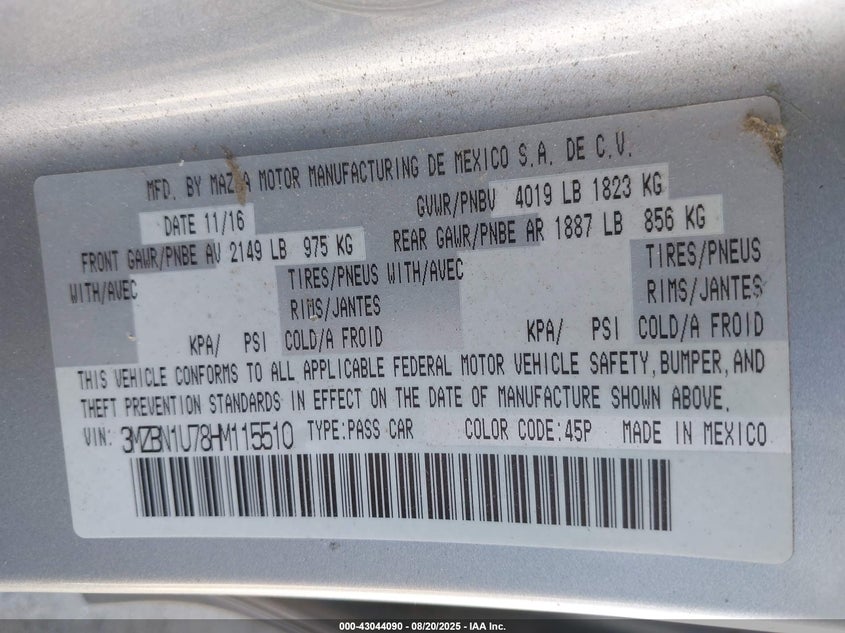 2017 MAZDA MAZDA3 SPORT - 3MZBN1U78HM115510