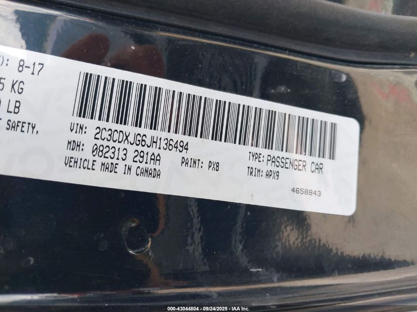 2018 Dodge Charger Gt Awd VIN: 2C3CDXJG6JH136494 Lot: 43044804