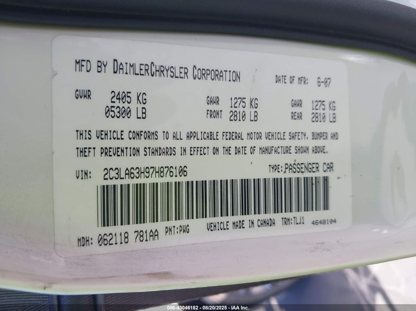 2007 Chrysler 300C VIN: 2C3LA63H97H876106 Lot: 43046182