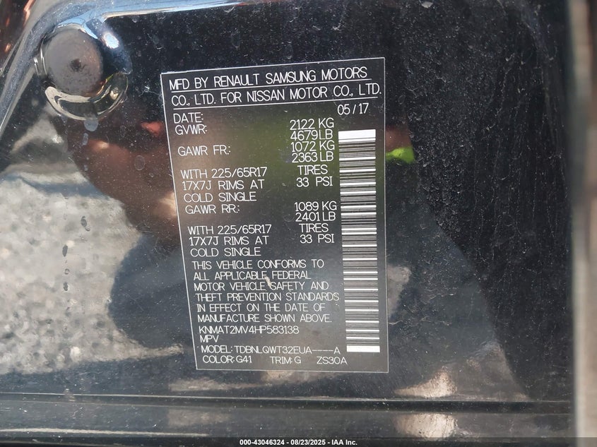 2017 NISSAN ROGUE SV - KNMAT2MV4HP583138