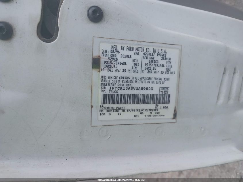 1997 Ford Ranger Splash/Xl/Xlt VIN: 1FTCR10A3VUA09003 Lot: 43046624