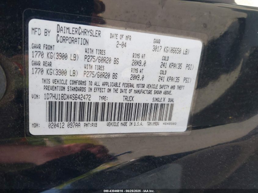 2005 Dodge Ram 1500 Slt/Laramie VIN: 1D7HU18DX5J537020 Lot: 43046816