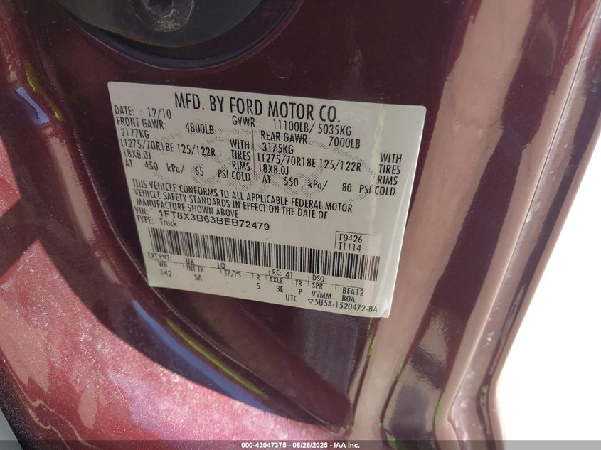 1FT8X3B63BEB72479 2011 FORD F350 photo no. 8