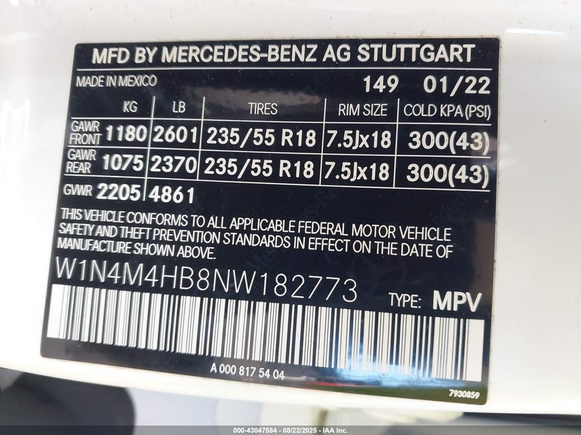 2022 MERCEDES-BENZ GLB 250 4MATIC - W1N4M4HB8NW182773