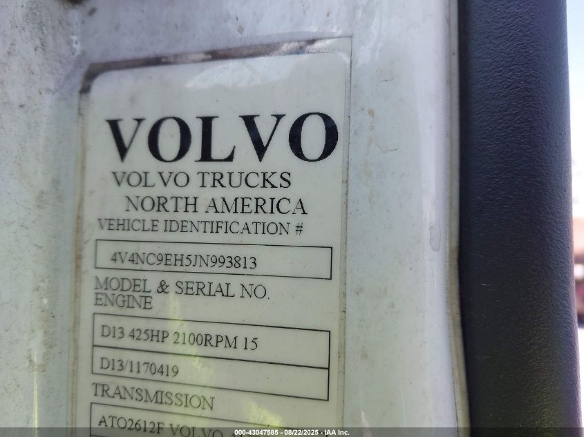 2018 Volvo Vnl VIN: 4V4NC9EH5JN993813 Lot: 43047585