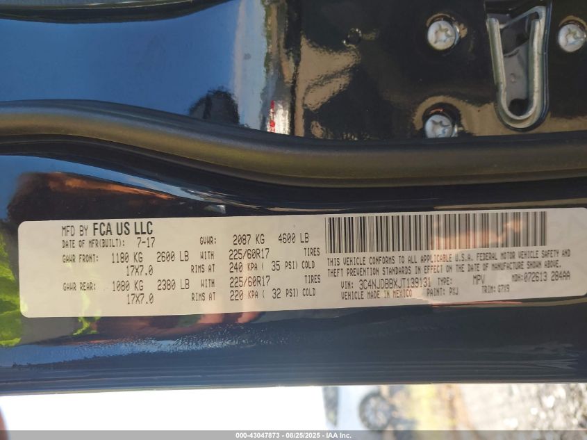 2018 Jeep Compass Latitude 4X4 VIN: 3C4NJDBBXJT139131 Lot: 43047873