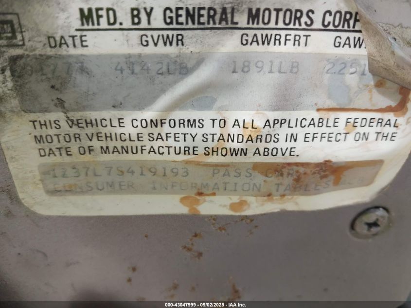 1977 Chevrolet Corvette VIN: 1Z37L7S419193 Lot: 43047999