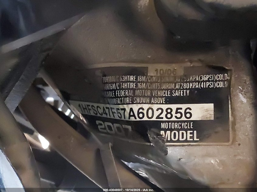 2007 Honda Gl1800 VIN: 1HFSC47F57A602856 Lot: 43048507