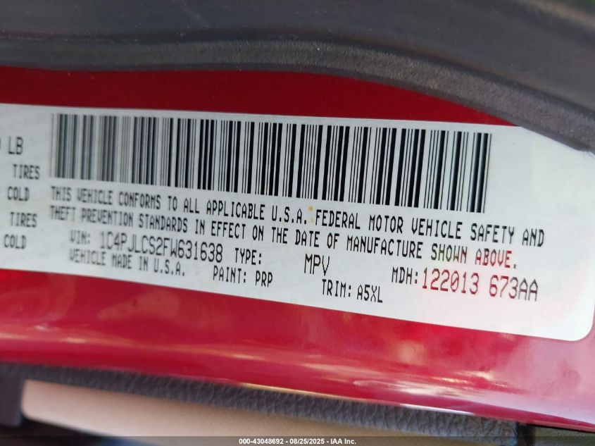 2015 Jeep Cherokee Latitude VIN: 1C4PJLCS2FW631638 Lot: 43048692