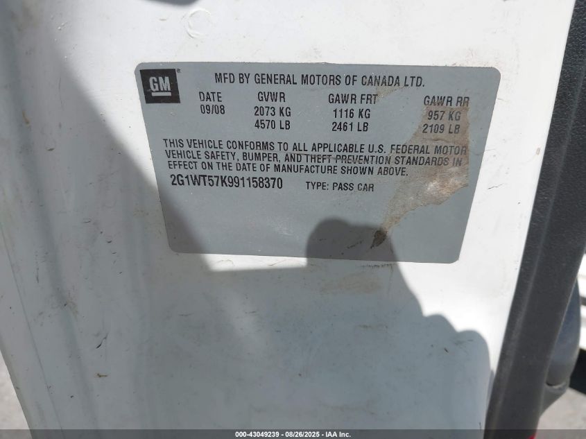 2009 Chevrolet Impala Lt VIN: 2G1WT57K991158370 Lot: 43049239