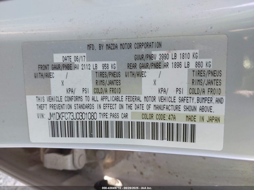 JM1DKFC73J0301080 2018 Mazda Cx-3 2.0 Touring White