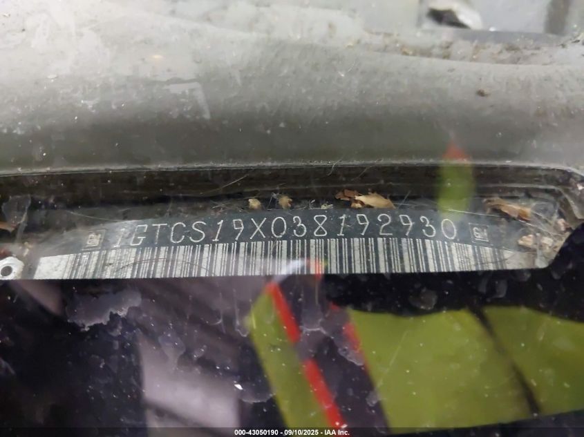 2003 GMC Sonoma Sls VIN: 1GTCS19X038192930 Lot: 43050190