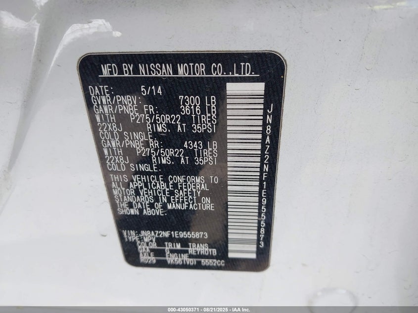 2014 INFINITI QX80 JN8AZ2NF1E9555873