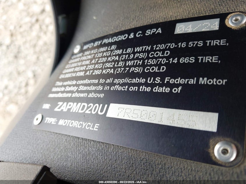 2024 PIAGGIO BV 400 ZAPMD20U7R5001455