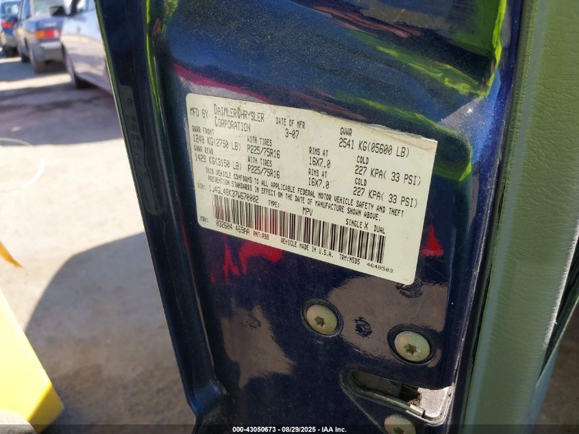 2007 Jeep Liberty Sport VIN: 1J4GL48K37W670002 Lot: 43050673