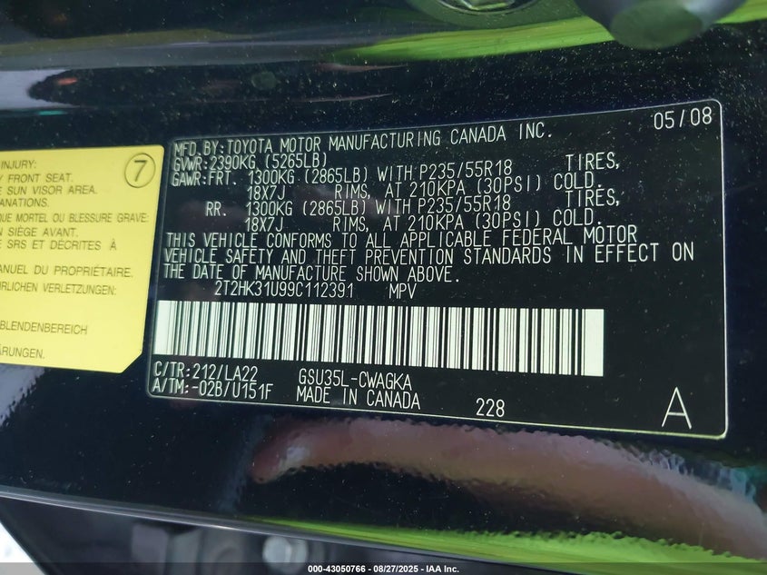 2009 Lexus Rx 350 VIN: 2T2HK31U99C112391 Lot: 43050766