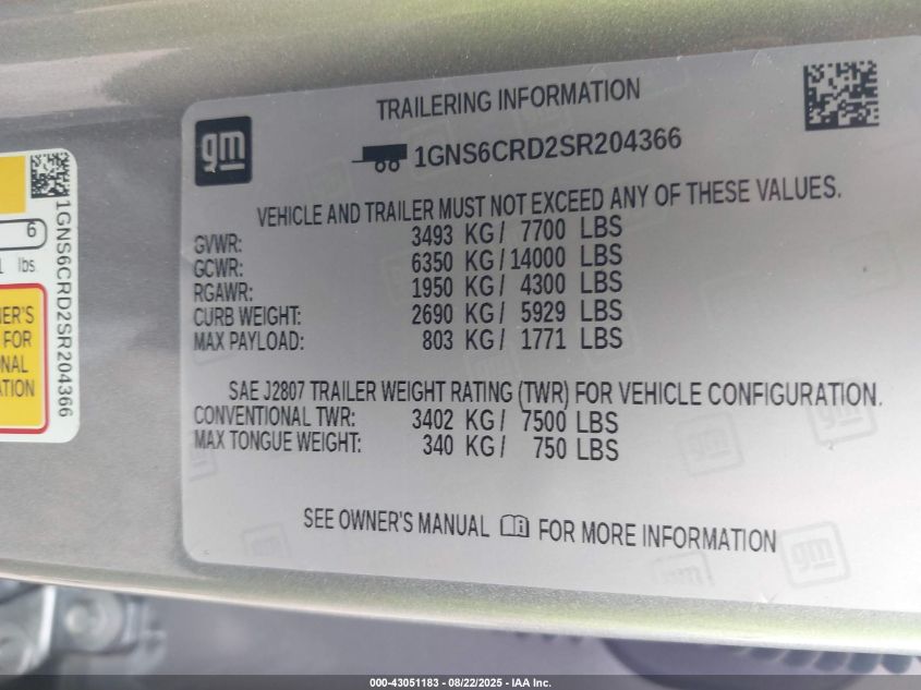 2025 Chevrolet Suburban - 1GNS6CRD2SR204366