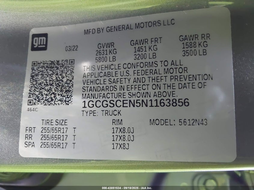 2022 CHEVROLET COLORADO 2WD  SHORT BOX LT 1GCGSCEN5N1163856