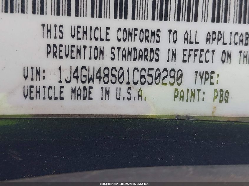 2001 Jeep Grand Cherokee VIN: 4J4GW48S01C650290 Lot: 43051561