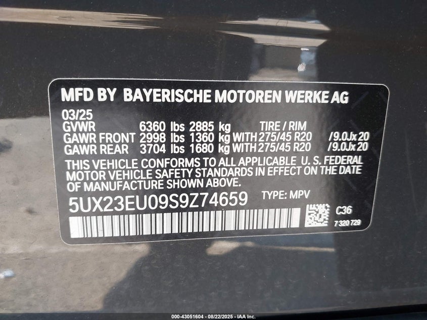 2025 BMW X5 XDRIVE40I - 5UX23EU09S9Z74659