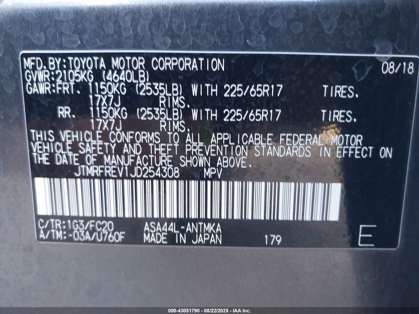 2018 TOYOTA RAV4 XLE - JTMRFREV1JD254308