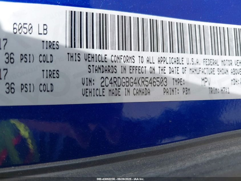 2019 Dodge Grand Caravan Se VIN: 2C4RDGBG4KR546503 Lot: 43052236