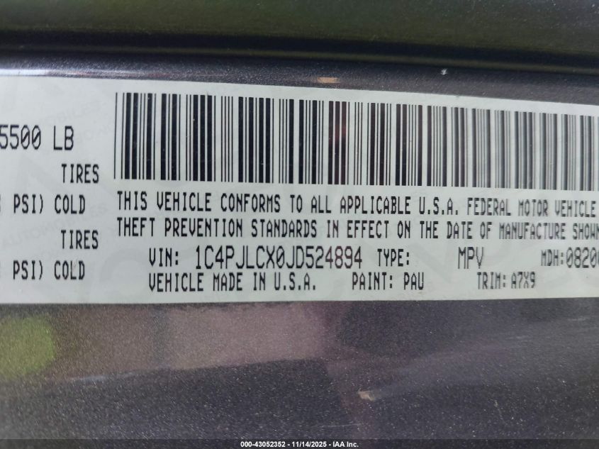 2018 Jeep Cherokee Latitude Fwd VIN: 1C4PJLCX0JD524894 Lot: 43052352