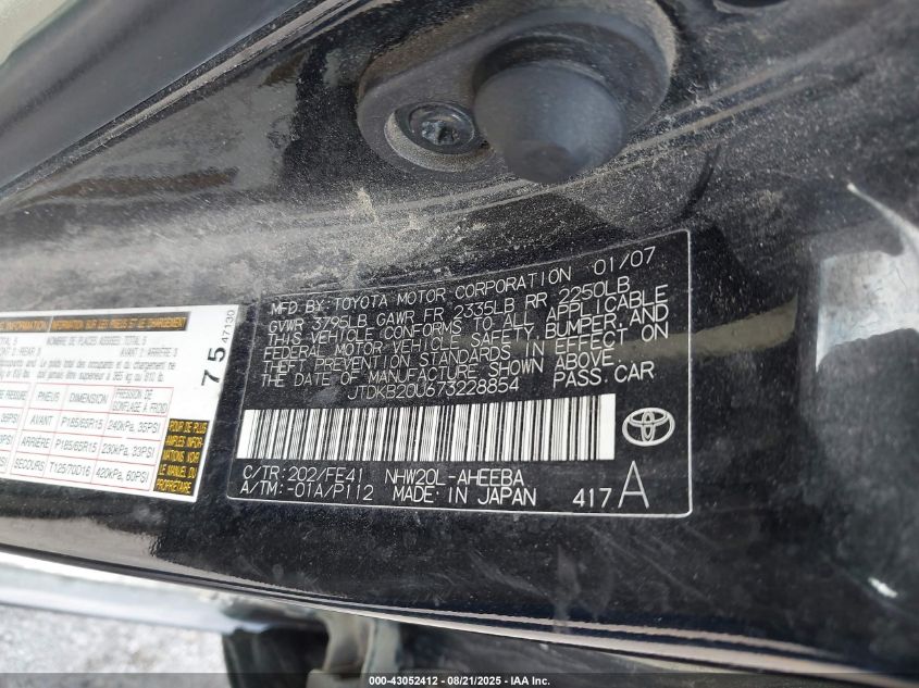 2007 Toyota Prius VIN: JTDKB20U673228854 Lot: 43052412