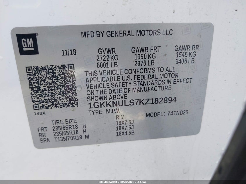 2019 GMC ACADIA SLT-1 - 1GKKNULS7KZ182894